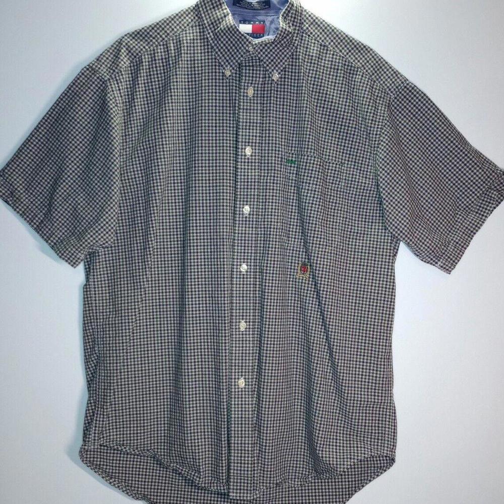Tommy Hilfiger Mens Short Sleeve Pocket Logo Button Up Cotton Shirt Size Medium
